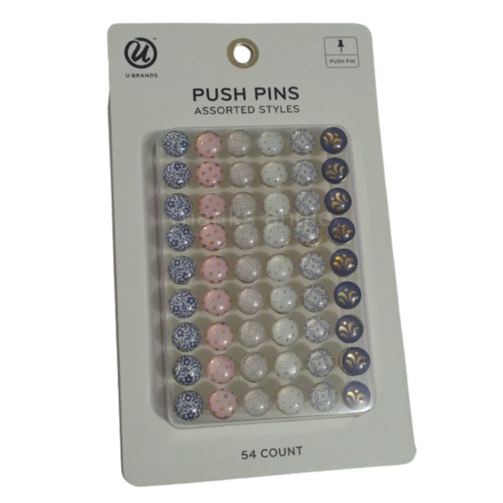 Fashion Push Pins 54 Count Assorted Patterns #4849T Multi Color Brand New